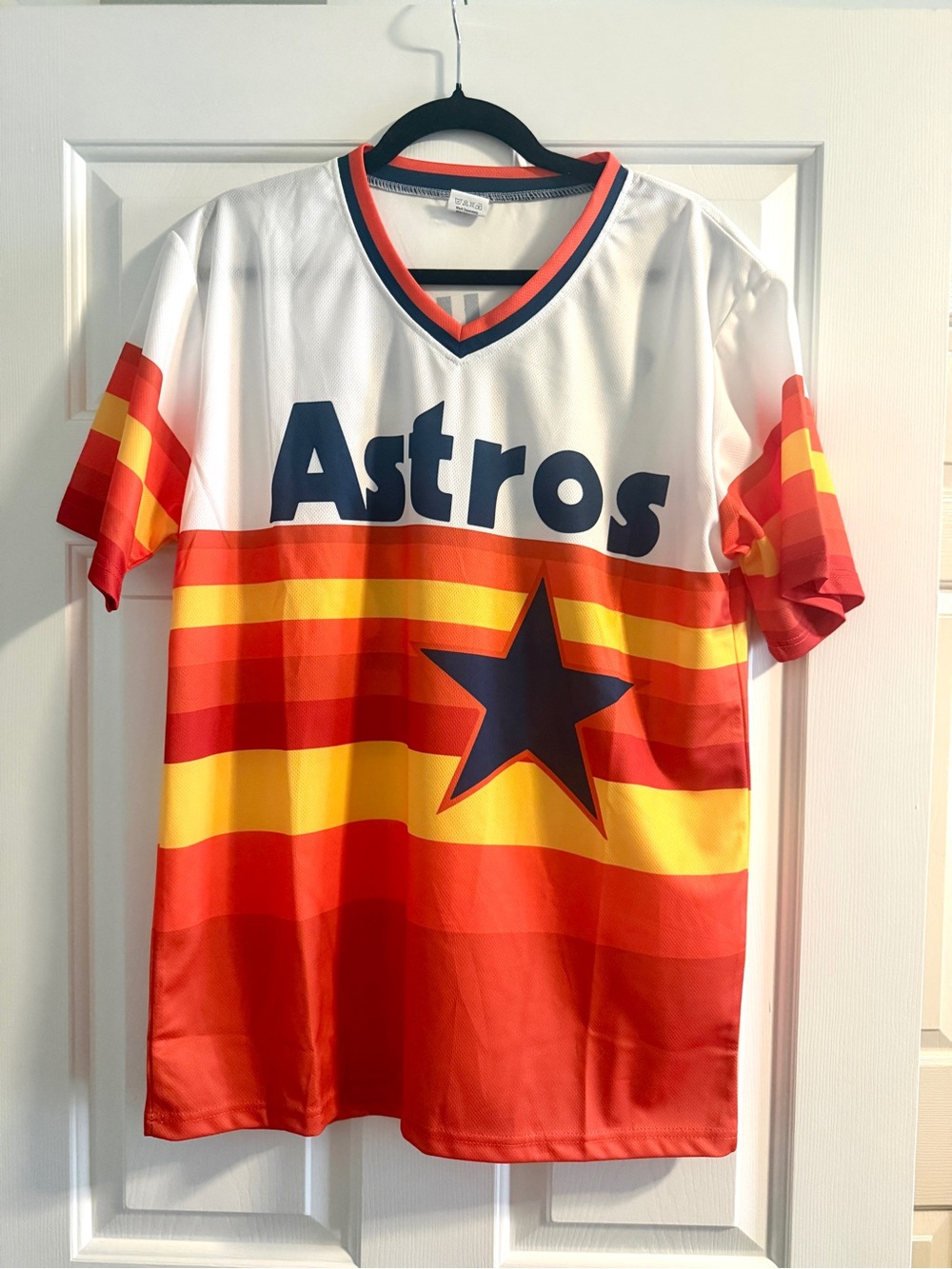 Houston Astros Vintage-Style Rainbow Stripe Baseball Jersey – Size L
